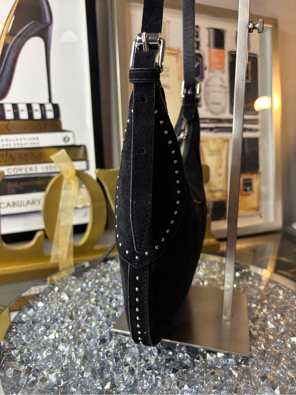 Rebecca Minkoff Small Pippa Studded Crossbody Bag in black suede NWT - Picture 7 of 15